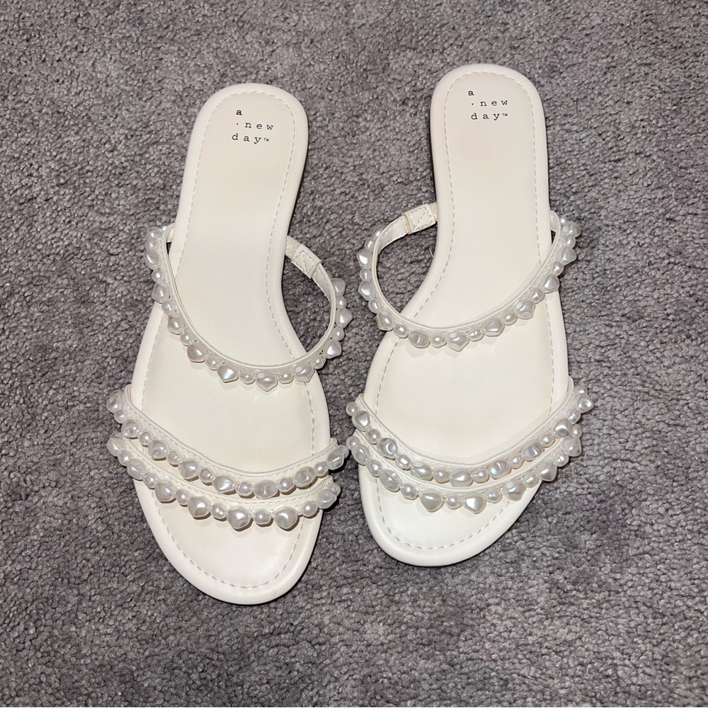 Target A New Day White Sandals with Pearl Accents